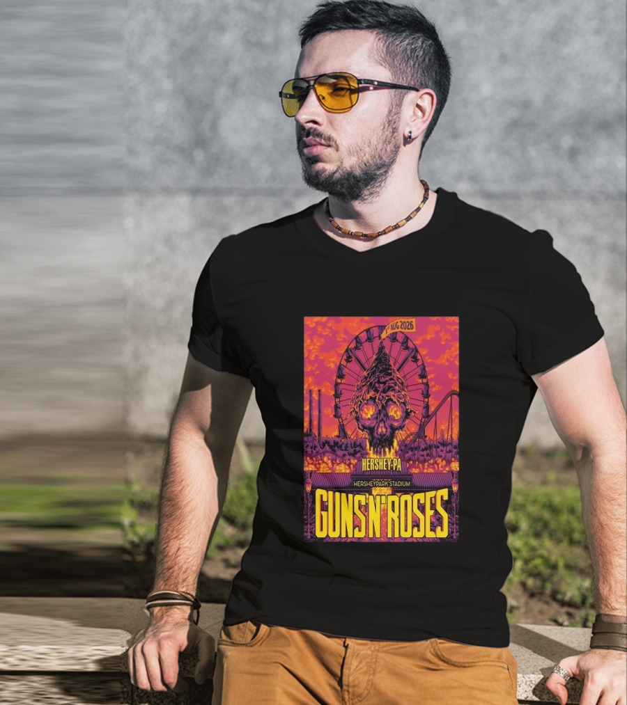 Guns N' Roses Aug 01 2026 Hersheypark Stadium Hershey PA Ferris Wheel Skull Tour T-Shirt