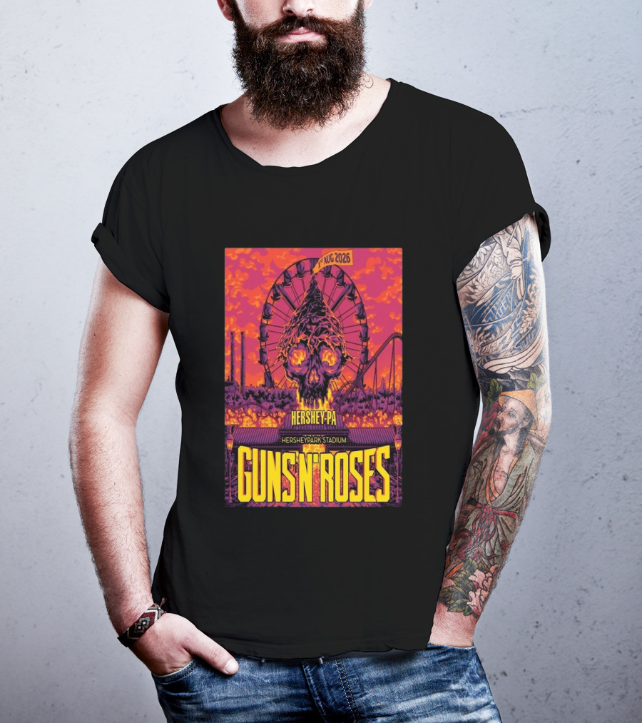 Guns N' Roses Aug 01 2026 Hersheypark Stadium Hershey PA Ferris Wheel Skull Tour T-Shirt