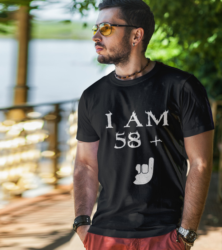 I Am 58 Plus Rock Hand Gesture T-Shirt
