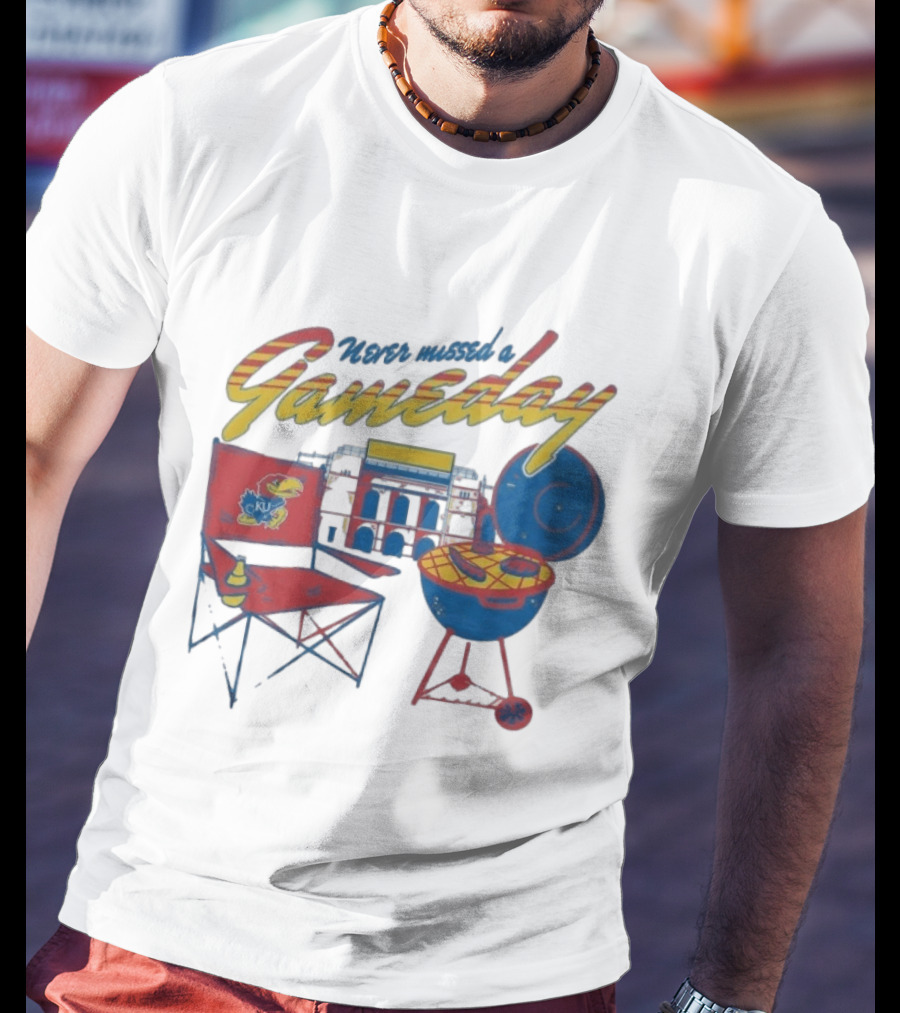 Kansas Jayhawks Never Missed A Gameday BBQ Chair Stadium Grill T-Shirt