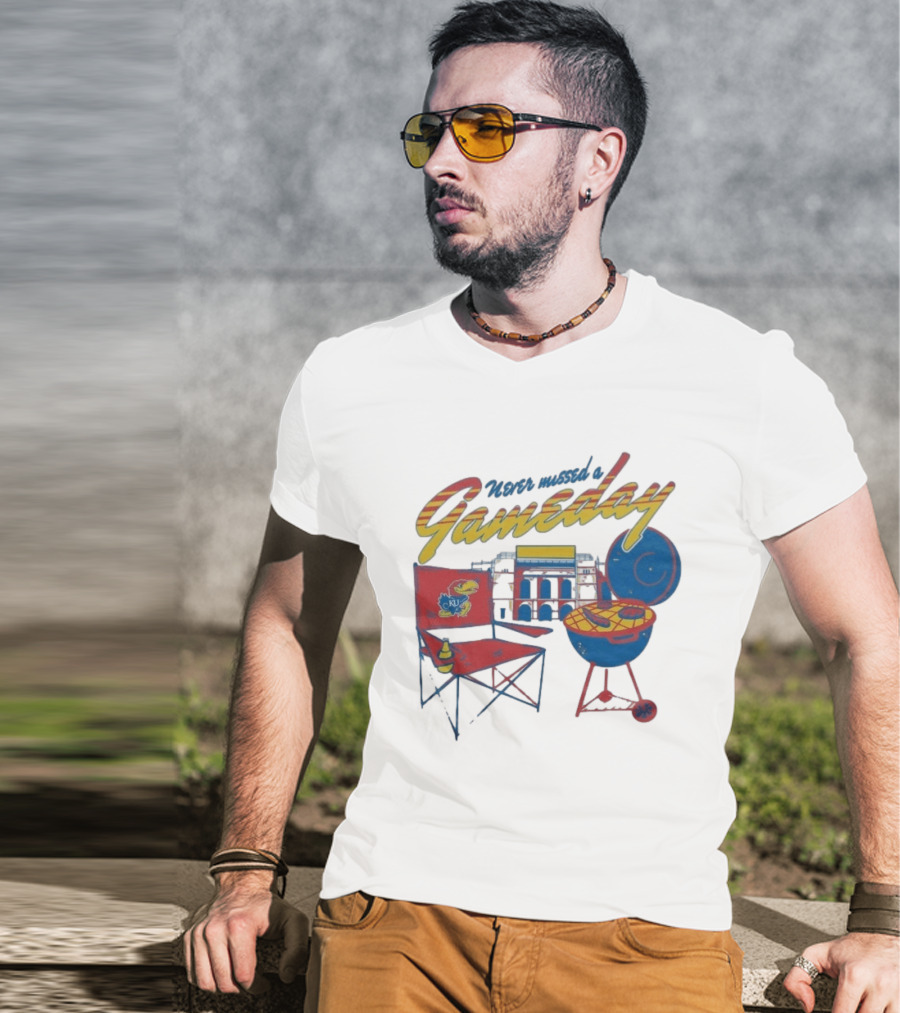 Kansas Jayhawks Never Missed A Gameday BBQ Chair Stadium Grill T-Shirt
