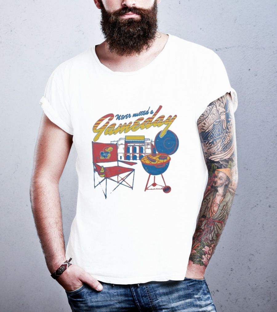 Kansas Jayhawks Never Missed A Gameday BBQ Chair Stadium Grill T-Shirt
