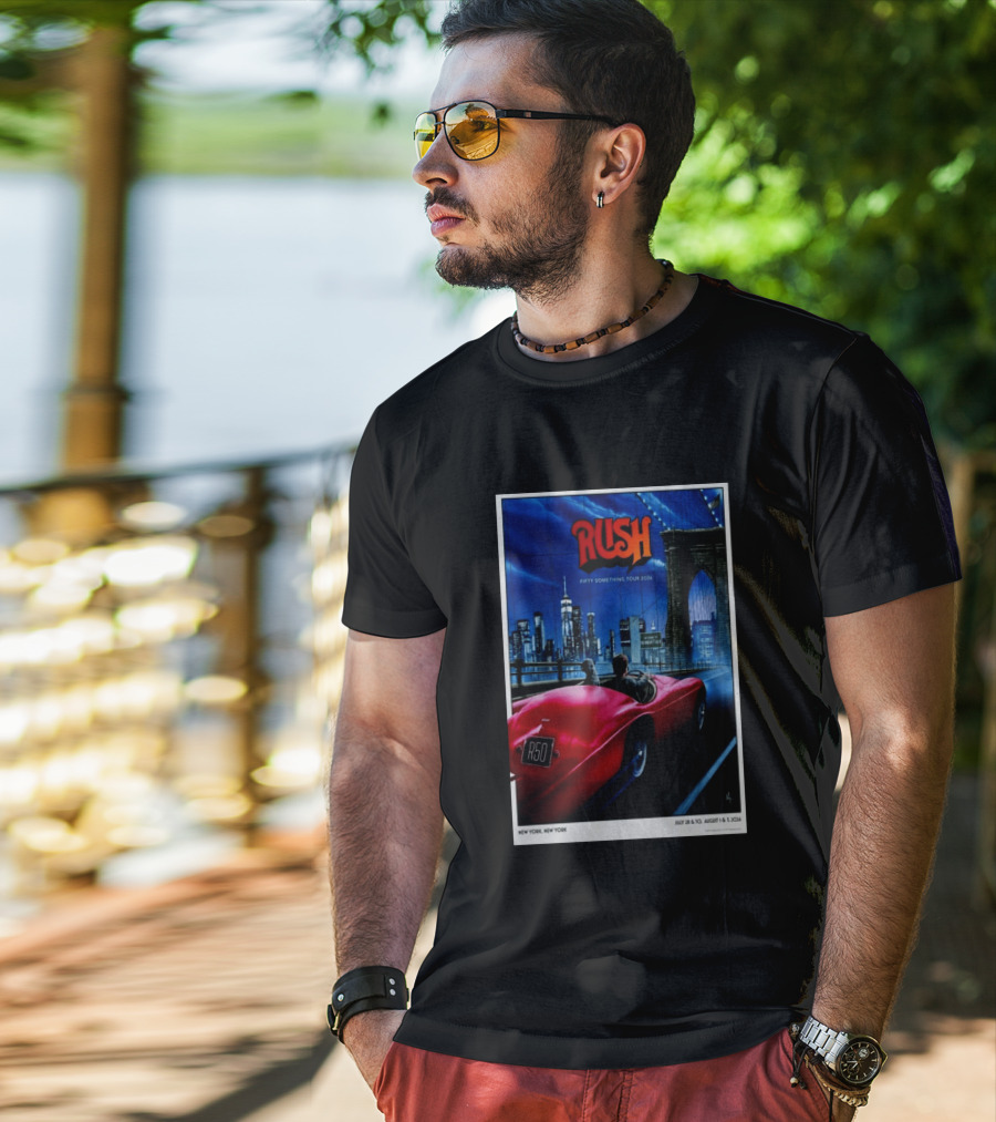 Rush Fifty Something Tour 2026 Manhattan NYC July 28 30 August 1 3 New York Bridge Red Car T-Shirt