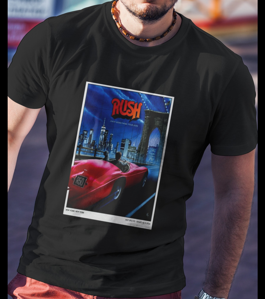 Rush Fifty Something Tour 2026 Manhattan NYC July 28 30 August 1 3 New York Bridge Red Car T-Shirt