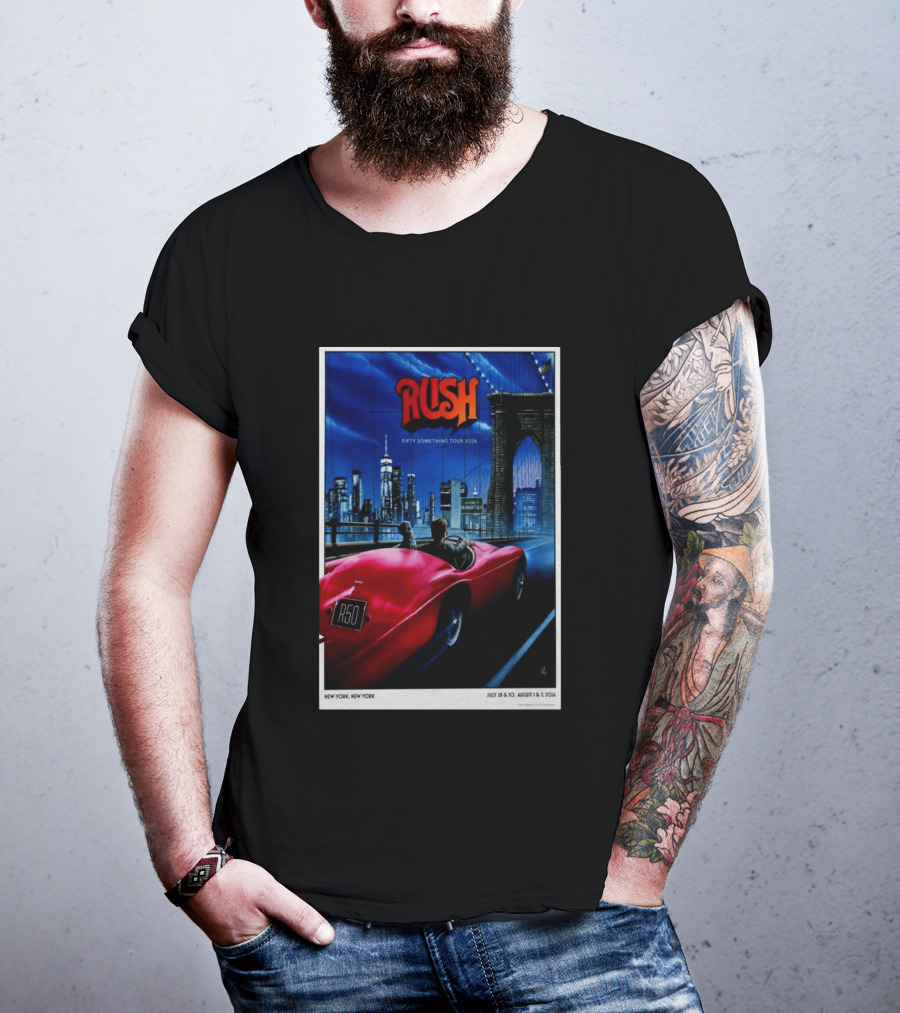 Rush Fifty Something Tour 2026 Manhattan NYC July 28 30 August 1 3 New York Bridge Red Car T-Shirt