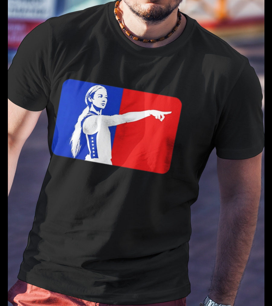 Sophie Cunningham WNBA 2026 Pointing Gesture In Blue And Red T-Shirt