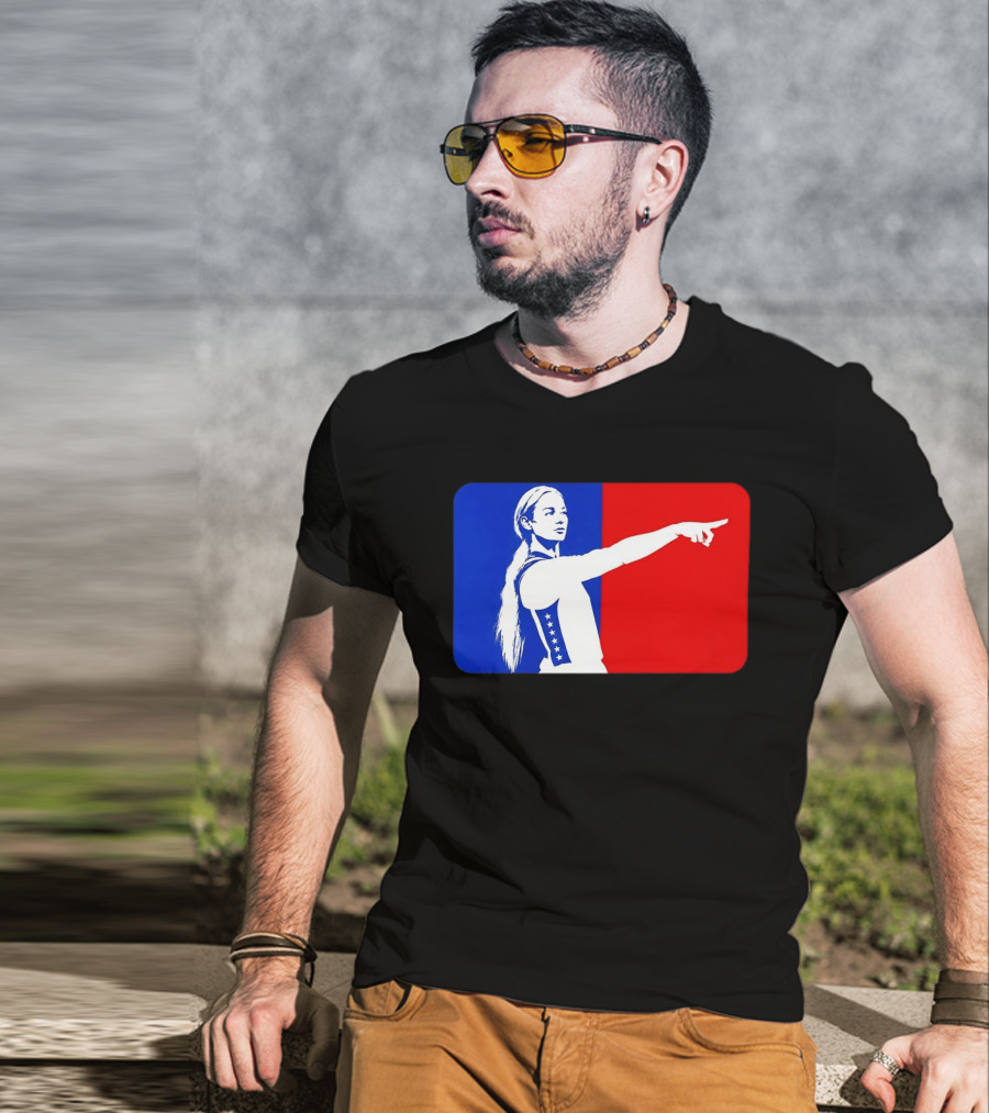 Sophie Cunningham WNBA 2026 Pointing Gesture In Blue And Red T-Shirt