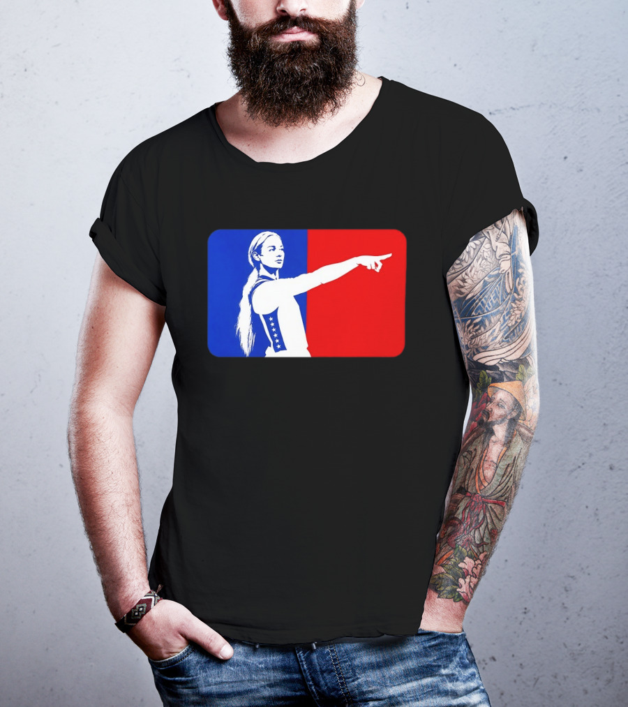 Sophie Cunningham WNBA 2026 Pointing Gesture In Blue And Red T-Shirt