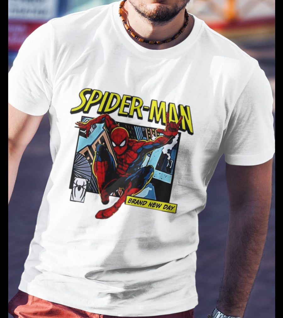 Spider Man Brand New Day Iconic Comic Style Swinging Action T-Shirt