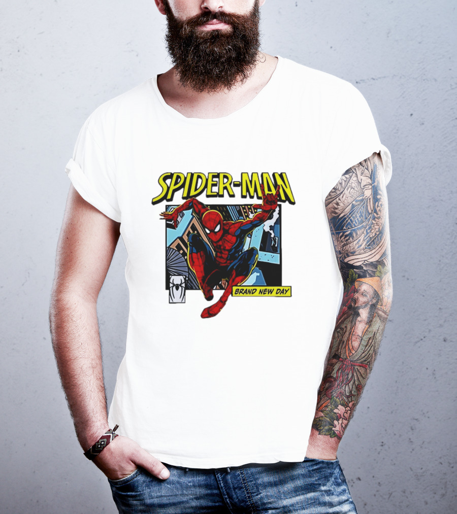 Spider Man Brand New Day Iconic Comic Style Swinging Action T-Shirt