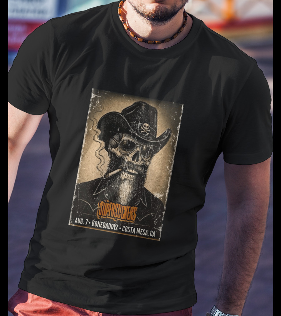 Supersuckers Aug 7 Bonedadydz Costa Mesa CA Cowboy Skull Smoking T-Shirt