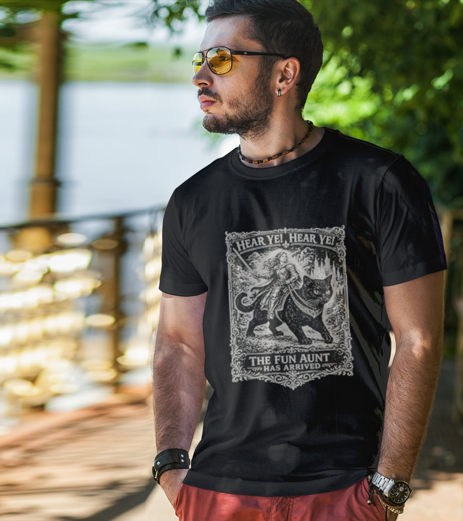 Hear Ye Hear Ye The Fun Aunt Has Arrived Medieval Cat Knight T-Shirt
