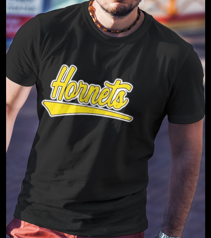 Hornets Team Yellow Text Stylized Font T-Shirt