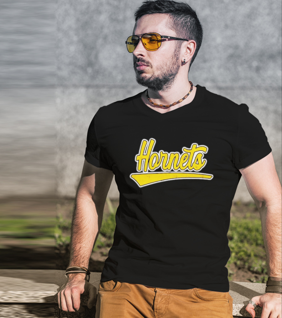 Hornets Team Yellow Text Stylized Font T-Shirt