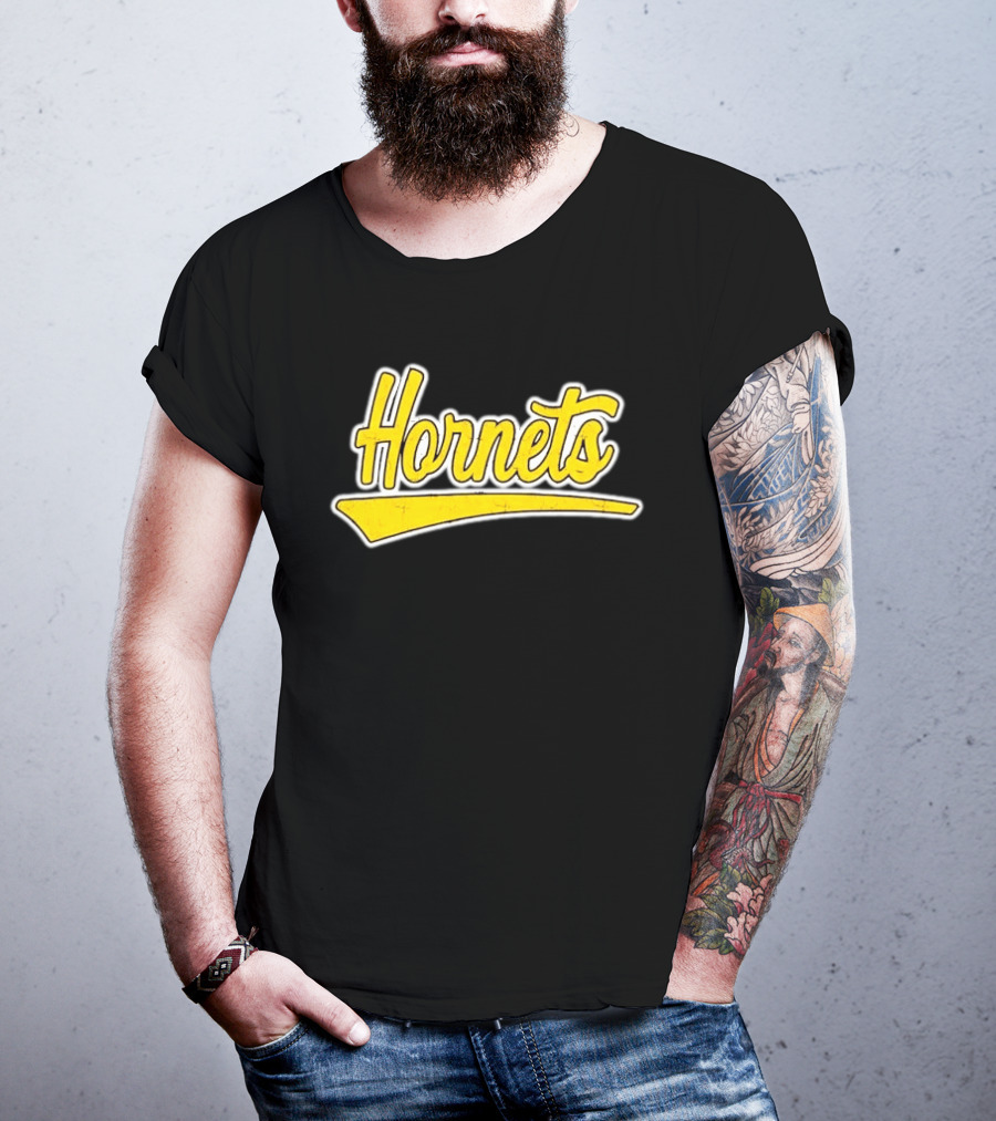 Hornets Team Yellow Text Stylized Font T-Shirt