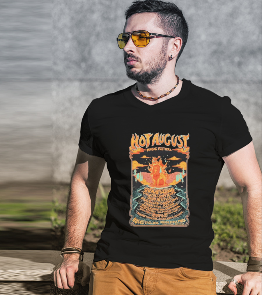 Hot August Music Festival 2026 Oregon Ridge Park Featuring Grace Stone Galactic Hartska Dogs Brass Playground Elise Testone DJ Williams T-Shirt