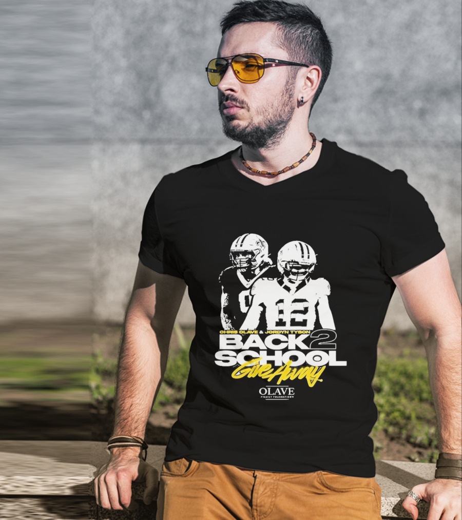 Chris Olave Jordyn Tyson Back 2 School Give Away Olave Connections T-Shirt