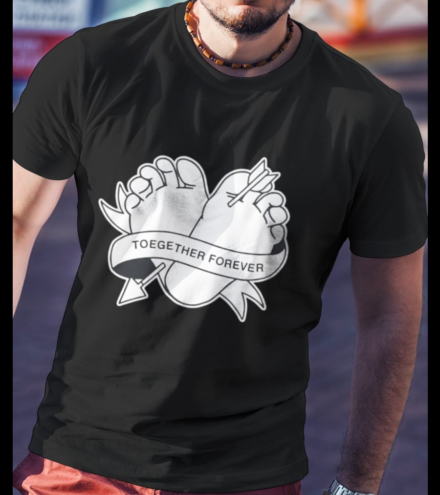 Cupid's Piercing Toegther Forever Two Feet Arrow Heart Ribbon T-Shirt
