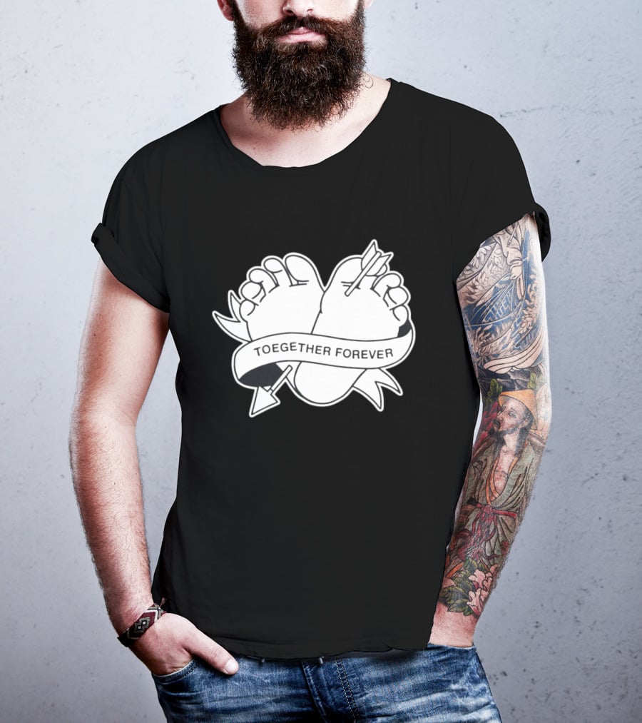 Cupid's Piercing Toegther Forever Two Feet Arrow Heart Ribbon T-Shirt