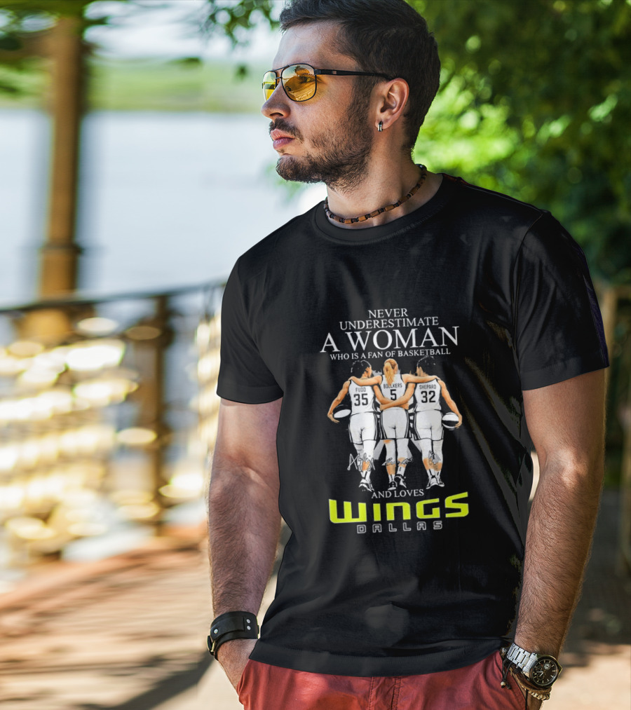 Never Underestimate A Woman Who Is A Fan Of Basketball And Loves Dallas Wings T-Shirt