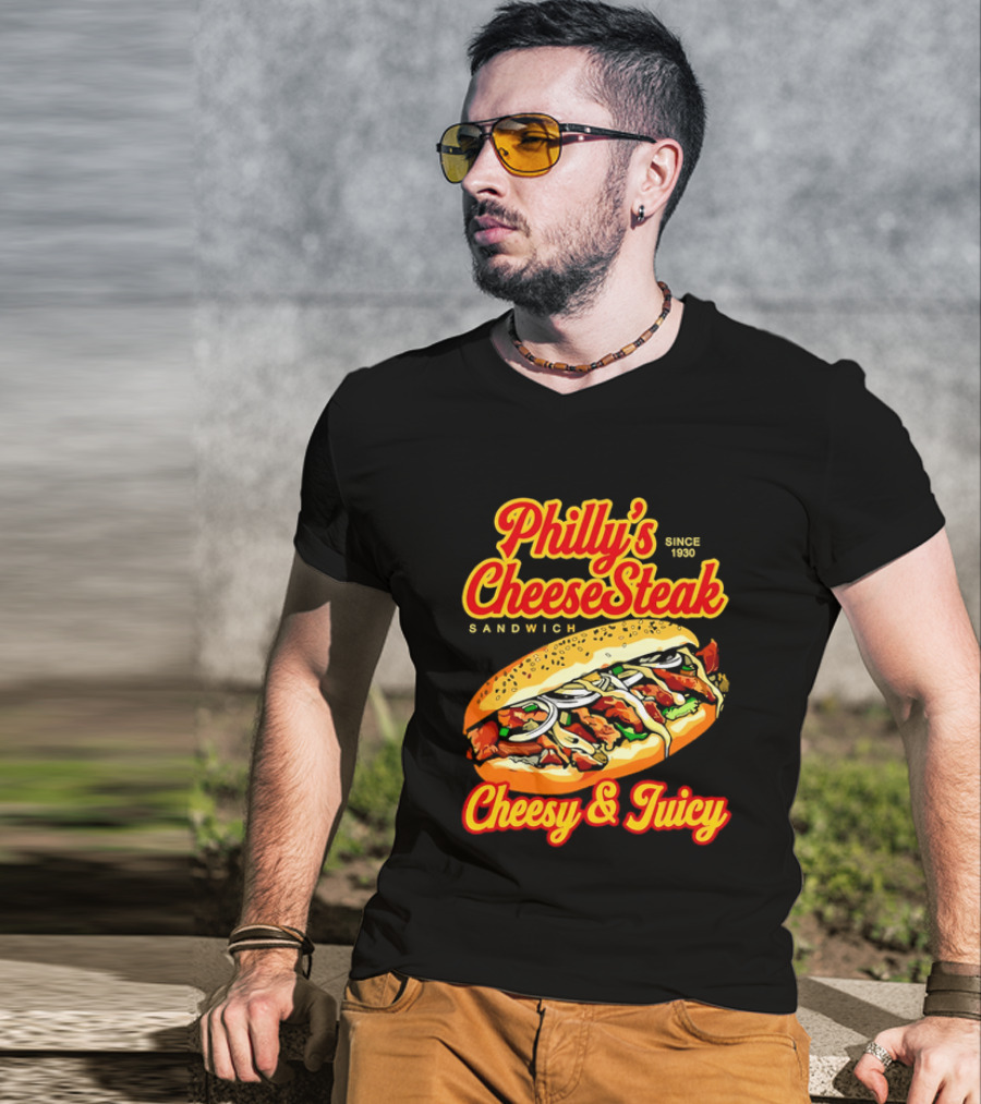 Philly's Cheesesteak Sandwich Cheesy & Juicy Since 1930 Classic Flavor Experience T-Shirt