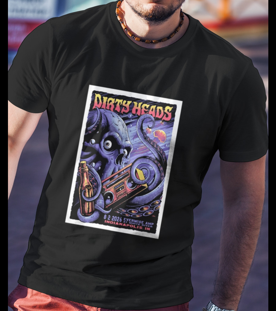 Dirty Heads Everwise Amp At White River 8.2.2026 Indianapolis IN Octopus Skull Alien Boombox T-Shirt