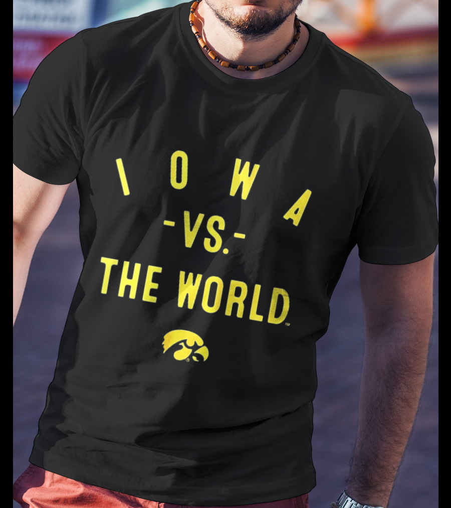 Iowa Hawkeyes NCAA Football Iowa Vs The World 2026 Yellow Text With Hawkeye T-Shirt