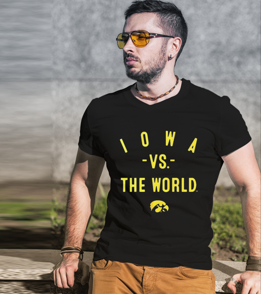 Iowa Hawkeyes NCAA Football Iowa Vs The World 2026 Yellow Text With Hawkeye T-Shirt