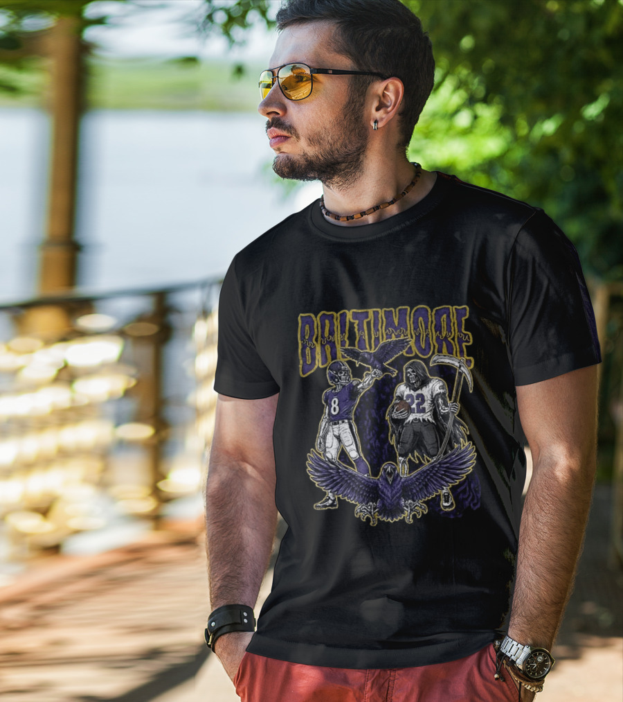 Baltimore Ravens Football Skeleton Lamar Jackson Derrick Henry Ravens T-Shirt