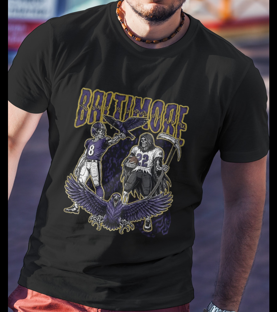 Baltimore Ravens Football Skeleton Lamar Jackson Derrick Henry Ravens T-Shirt
