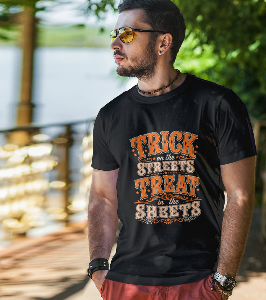 Halloween Trick On The Streets Treat In The Sheets Vintage Orange T-Shirt