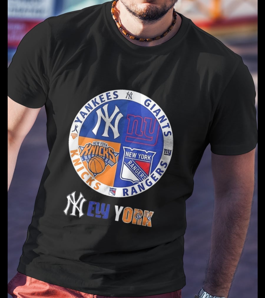 Yankees Giants Knicks Rangers New York Sports Teams Logos T-Shirt
