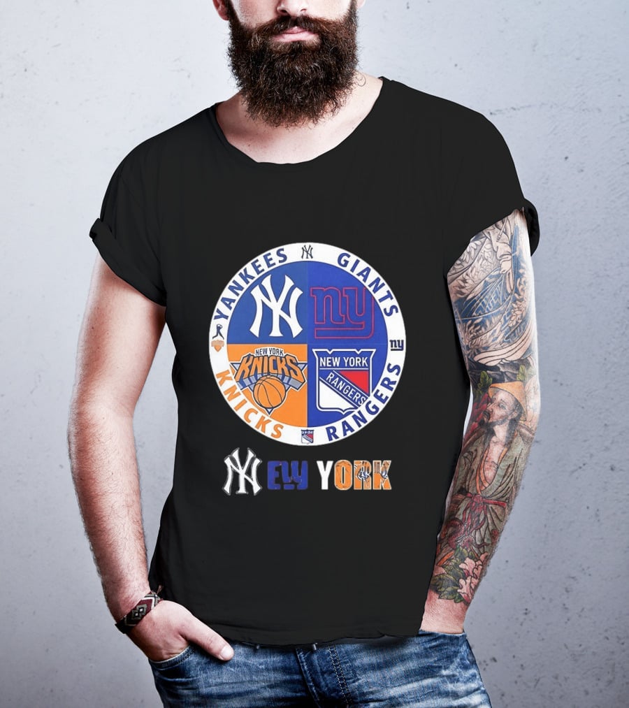 Yankees Giants Knicks Rangers New York Sports Teams Logos T-Shirt