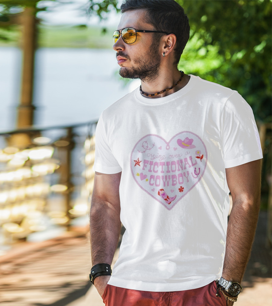 Crying Over A Fictional Cowboy Heart With Pink Hat Boot And Horseshoe T-Shirt