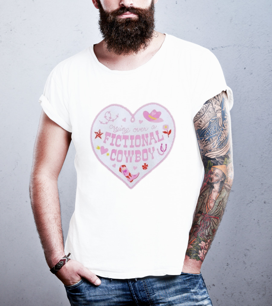 Crying Over A Fictional Cowboy Heart With Pink Hat Boot And Horseshoe T-Shirt