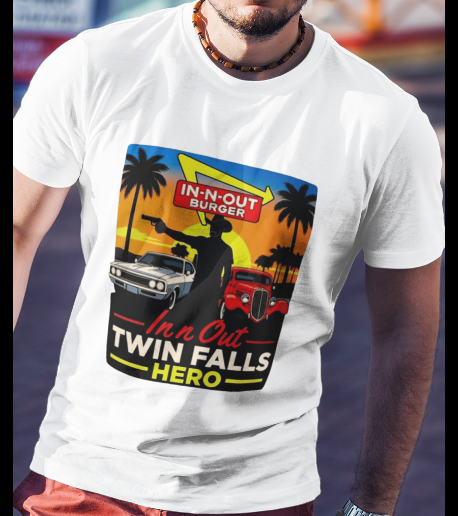 In N Out Burger Twin Falls Hero Sunset Cars Palms 2026 T-Shirt