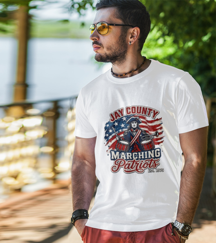 Jay County Marching Patriots Est 1975 American Flag Drummer T-Shirt