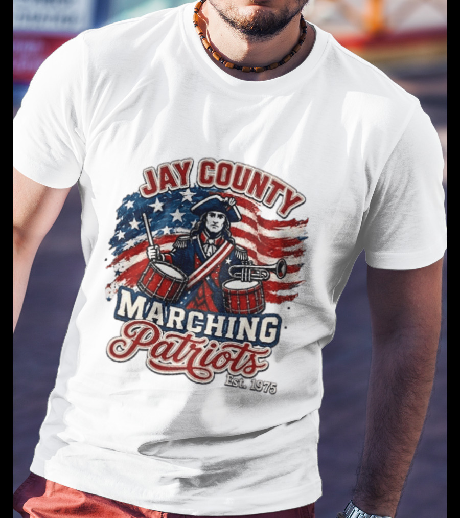 Jay County Marching Patriots Est 1975 American Flag Drummer T-Shirt