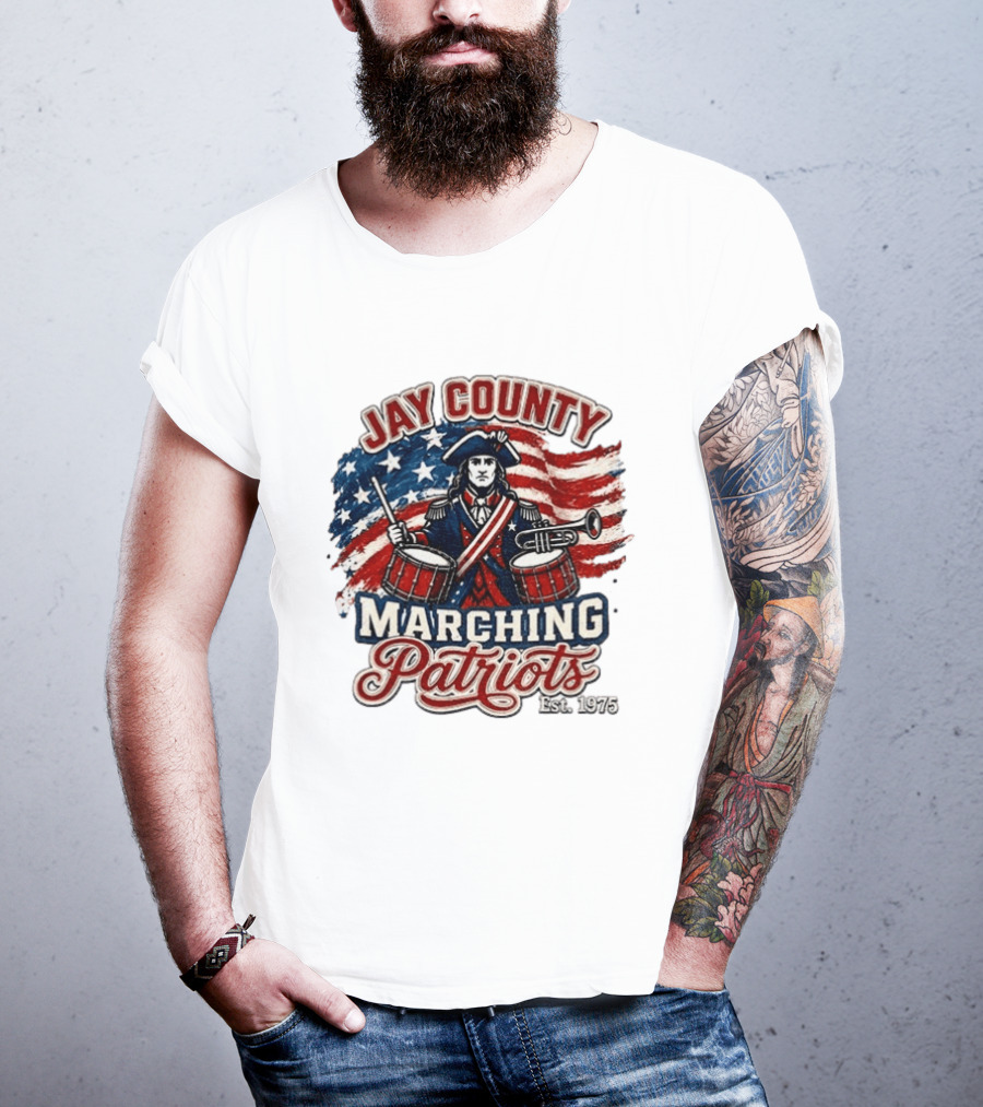Jay County Marching Patriots Est 1975 American Flag Drummer T-Shirt