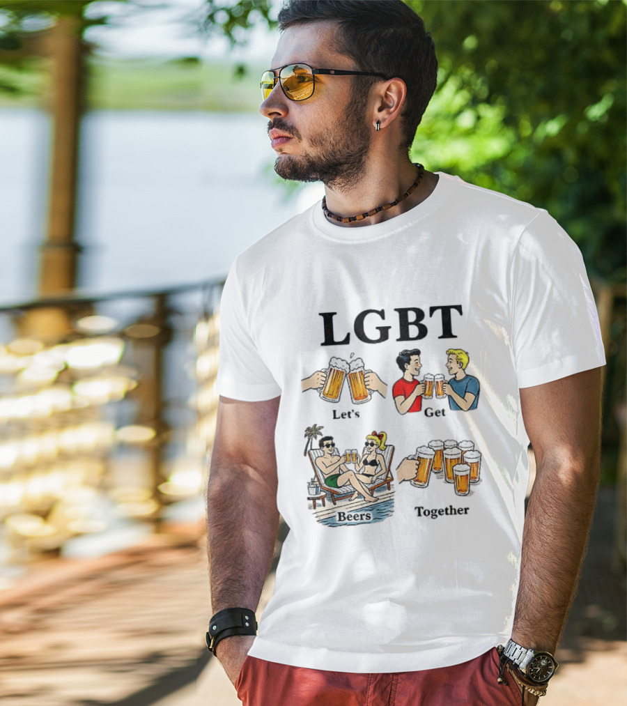 LGBT Let's Get Beers Together Retro Style Beer Cheers Illustrations T-Shirt