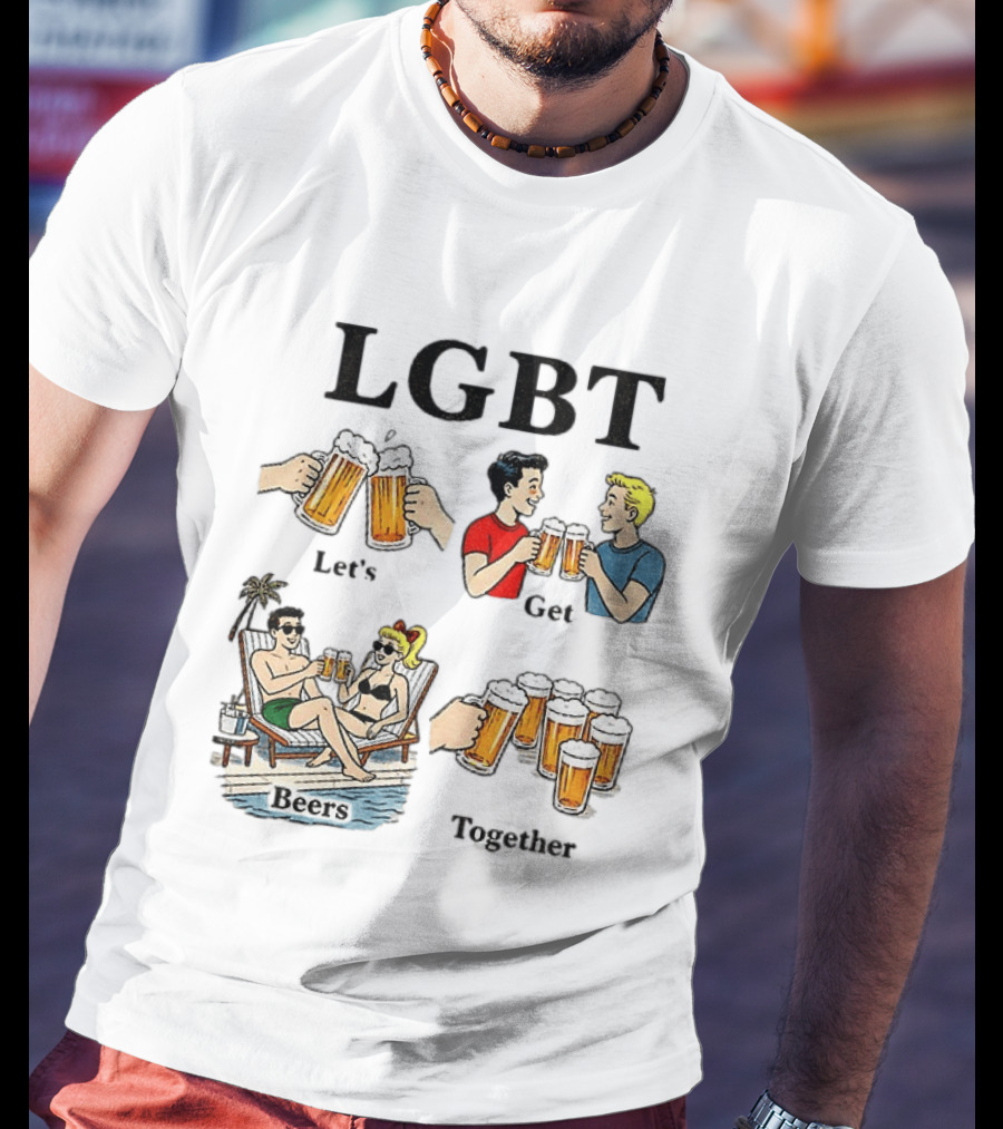 LGBT Let's Get Beers Together Retro Style Beer Cheers Illustrations T-Shirt