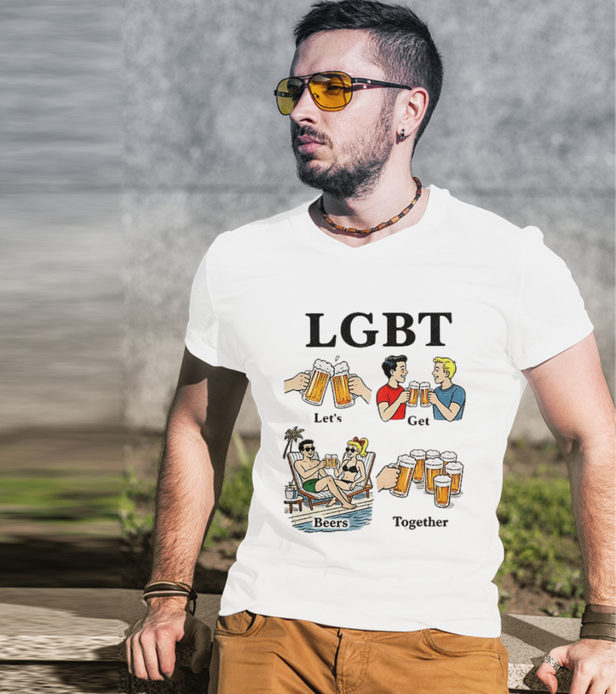 LGBT Let's Get Beers Together Retro Style Beer Cheers Illustrations T-Shirt
