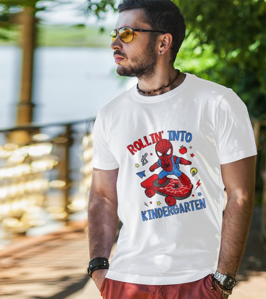 Rollin' Into Kindergarten Spider Man Skateboard Adventure T-Shirt