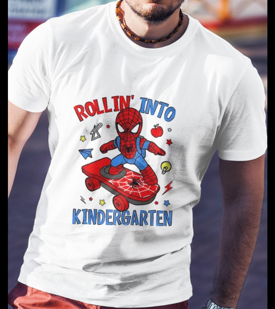Rollin' Into Kindergarten Spider Man Skateboard Adventure T-Shirt