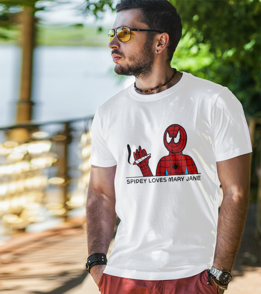 Spidey Loves Mary Jane Spider Man Smoking Humor T-Shirt