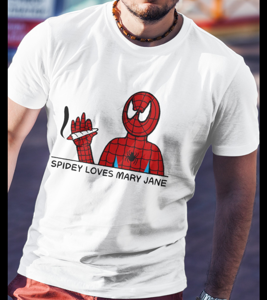 Spidey Loves Mary Jane Spider Man Smoking Humor T-Shirt