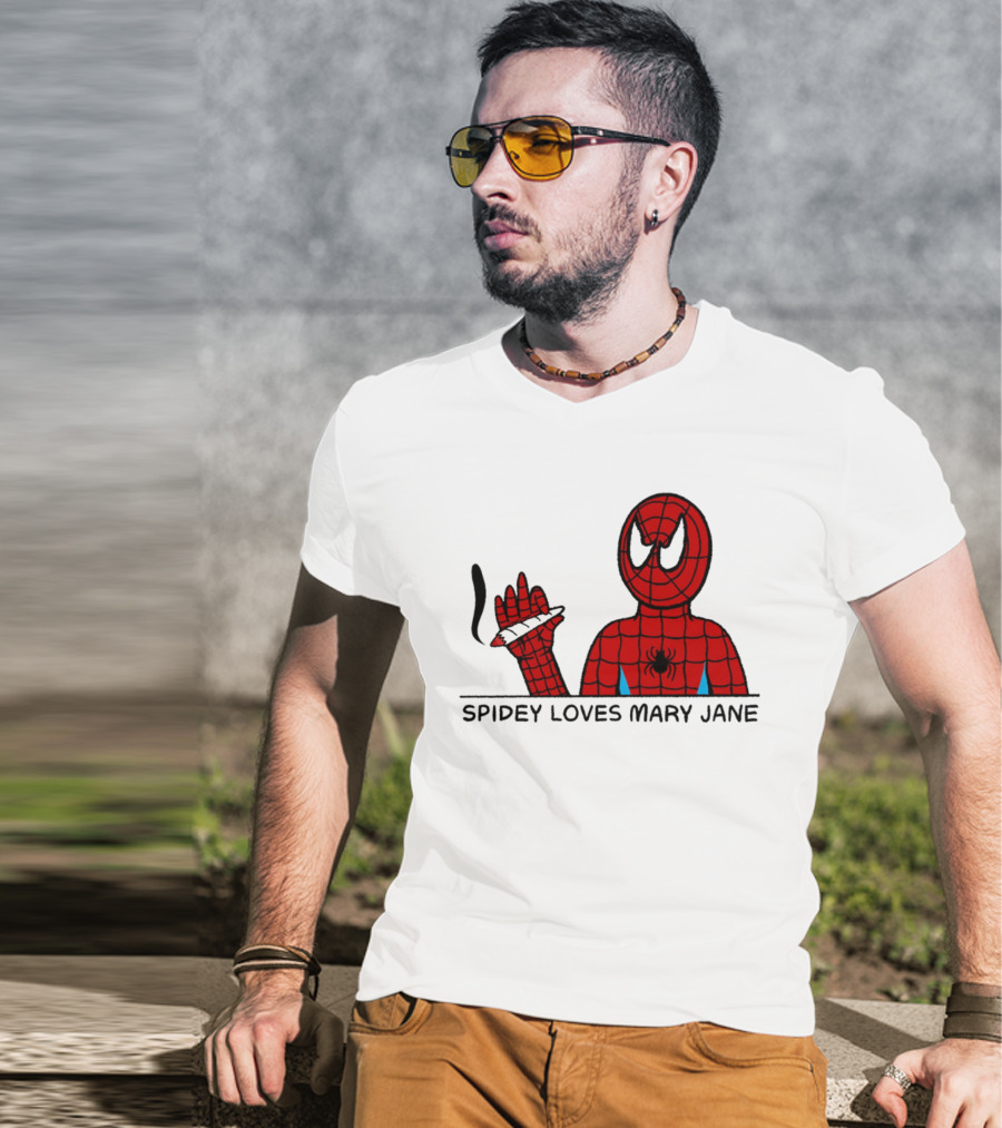 Spidey Loves Mary Jane Spider Man Smoking Humor T-Shirt