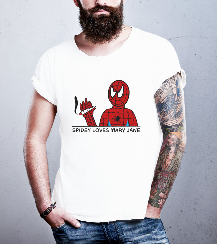 Spidey Loves Mary Jane Spider Man Smoking Humor T-Shirt