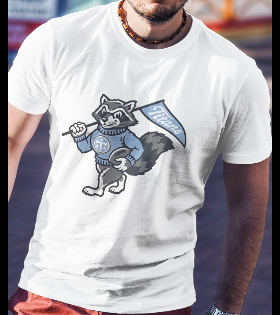 Tennessee Titans Raccoon With Football And Flag T-Shirt