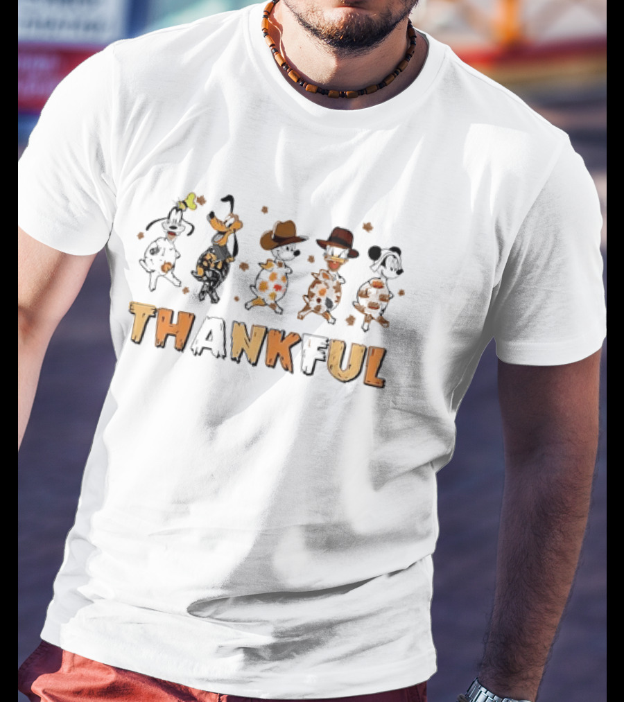 Thankful Cartoon Characters Autumn Leaves Dance Celebration T-Shirt